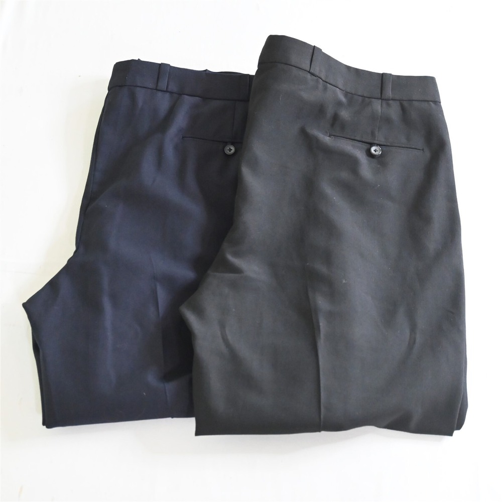 Lot 2 Bespoke 38x29 Black Navy Blue Wool Pleated Mens Dress Pants‎